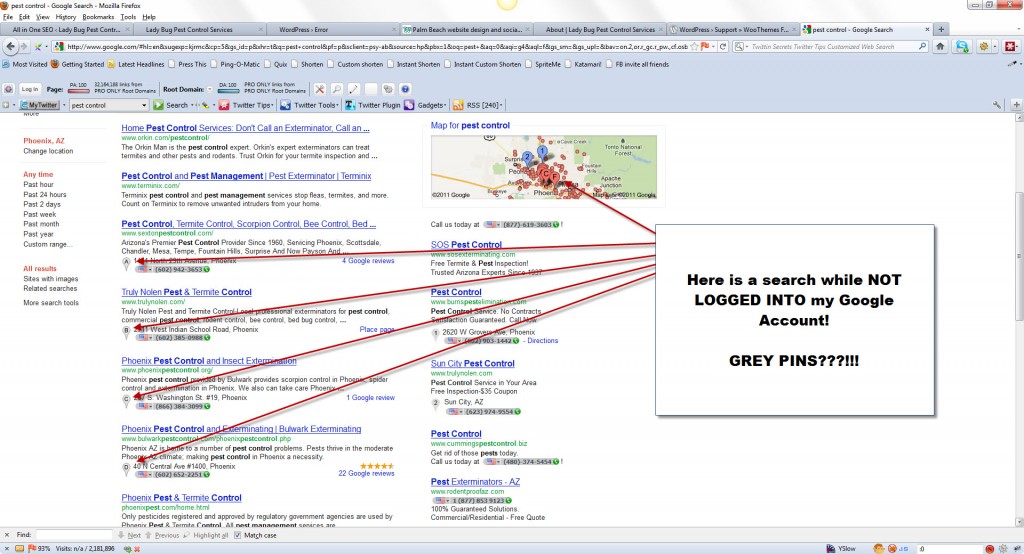 Image of Google Places listings showing Grey Pins